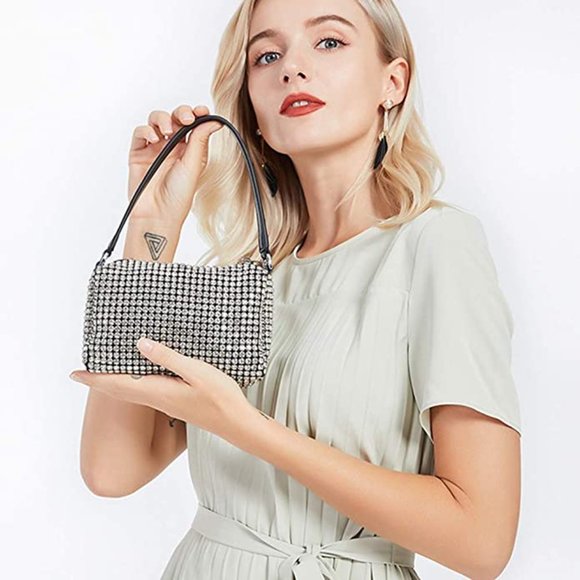 Rhinestones Silver Club Bag / Clutch